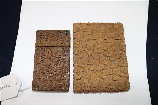 A Chinese export sandalwood card case and an Indian sandalwood card case
